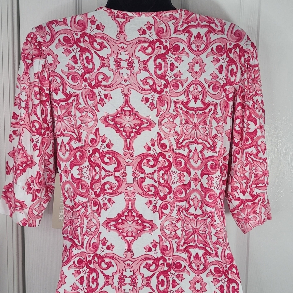 Sunny Leigh Women's Pink Patterned Top Puff Sleeves - Picture 8 of 11